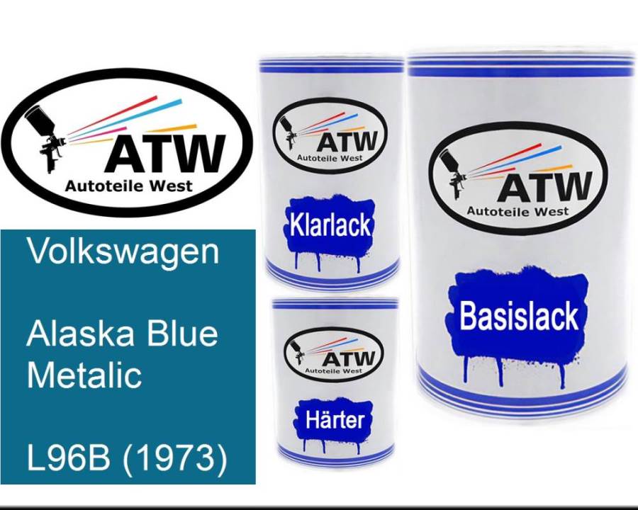 Volkswagen, Alaska Blue Metalic, L96B (1973): 500ml Lackdose + 500ml Klarlack + 250ml Härter - Set, von ATW Autoteile West.